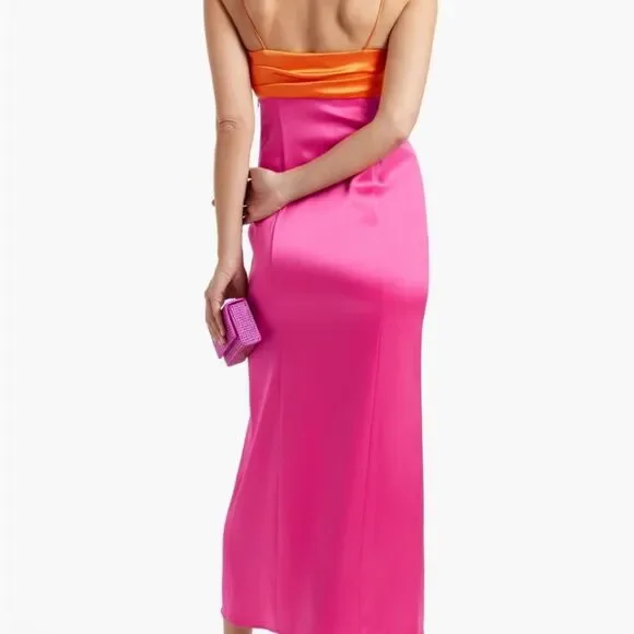 Alice & Olivia - Lilly’s Slit Midi Dress in Orange and Candy - NWT Size 0 - Picture 8 of 12
